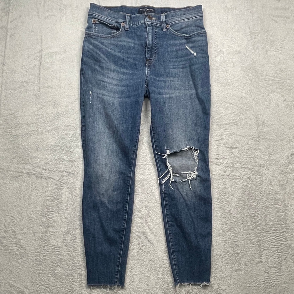 Lucky Brand Ava Skinny Jeans Womens 10/30 Blue Mid Rise Distressed Raw Hem Ankle